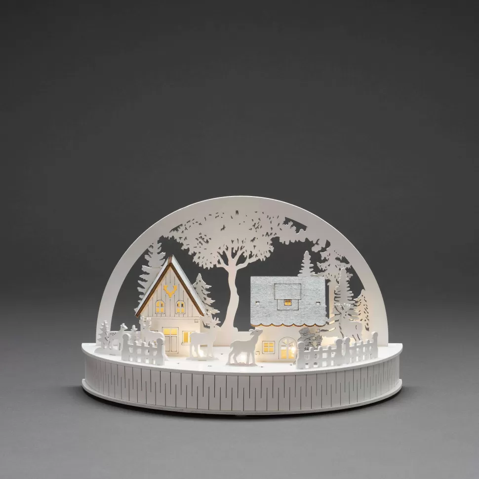 Outlet Silhouet Huisjes En Rendieren (Op Batterij Met Timer) (18X30X150 Cm) (5 Led) Kerstverlichting
