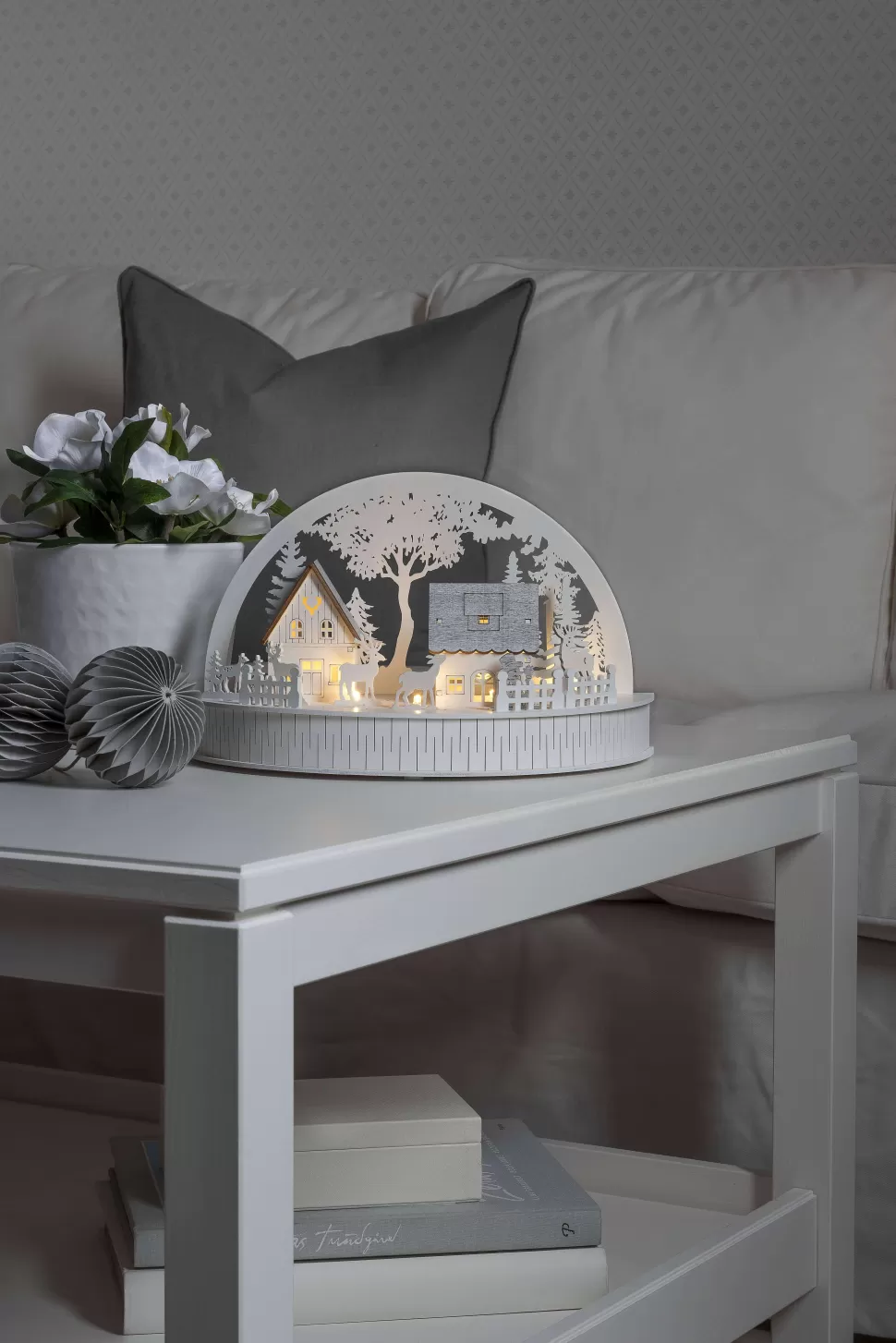Outlet Silhouet Huisjes En Rendieren (Op Batterij Met Timer) (18X30X150 Cm) (5 Led) Kerstverlichting