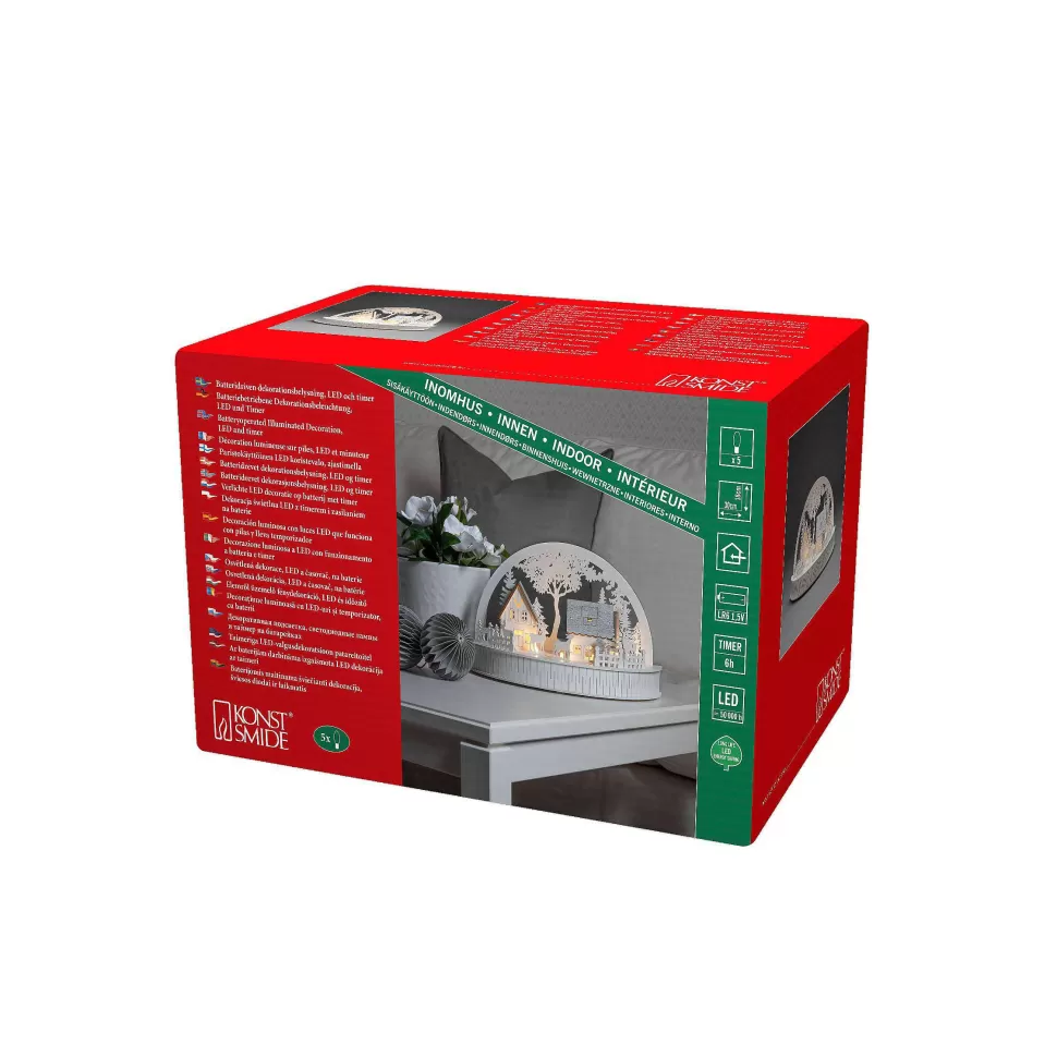 Outlet Silhouet Huisjes En Rendieren (Op Batterij Met Timer) (18X30X150 Cm) (5 Led) Kerstverlichting