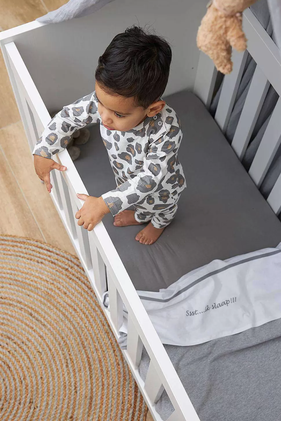 Flash Sale Baby Ledikantlaken Ssst...Ik Slaap!! 100X150 Grey Kinderbeddengoed