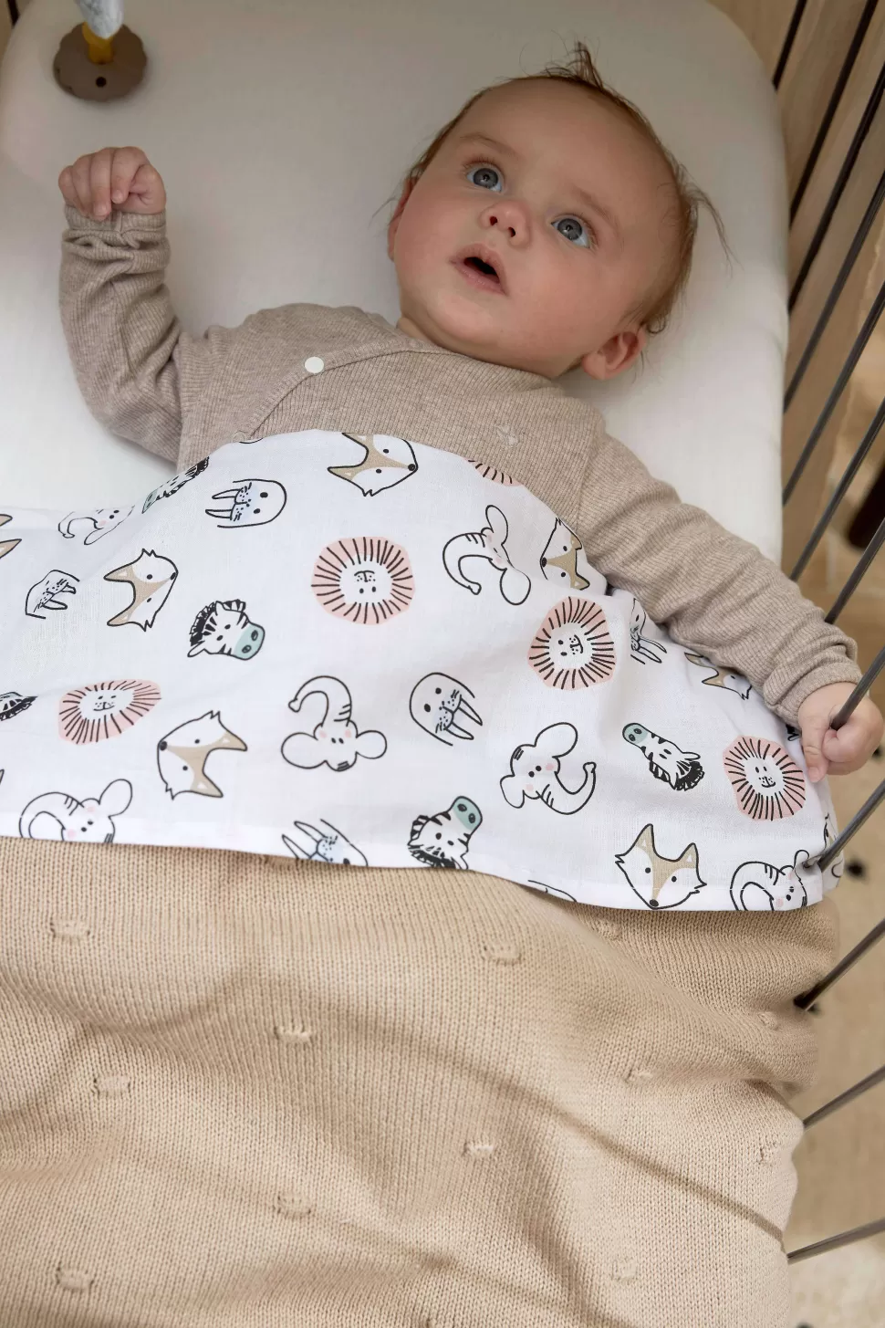 Hot Baby Wieglaken Animal/Uni - Set Van 2 75X100C M Wit/Multi Kinderbeddengoed