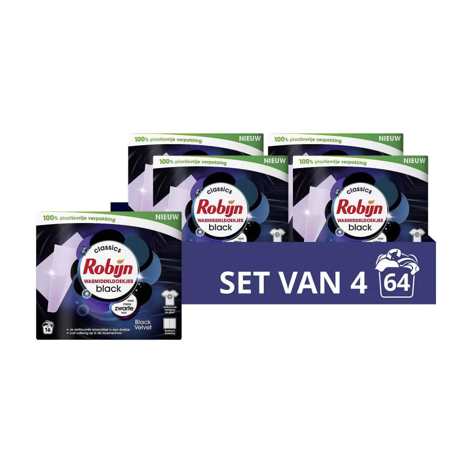 Fashion Classics Black Velvet Wasmiddeldoekjes - 4 X 16 Wasstrips - Voordeelverpakking - 64 Wasbeurten Huishoudmiddelen