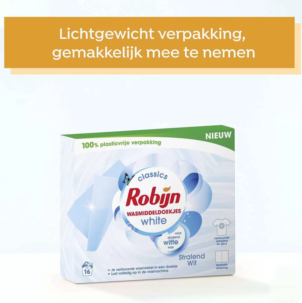 New Classics Stralend Wit Wasmiddeldoekjes - 4 X 16 Wasstrips - Voordeelverpakking - 64 Wasbeurten Huishoudmiddelen