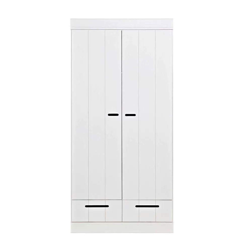 Discount Connect Kast 2-Deurs Met Lade - Grenen - Wit - 195X94X53 Connect Kledingkasten