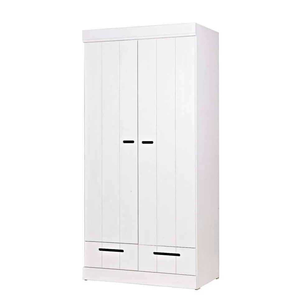 Discount Connect Kast 2-Deurs Met Lade - Grenen - Wit - 195X94X53 Connect Kledingkasten
