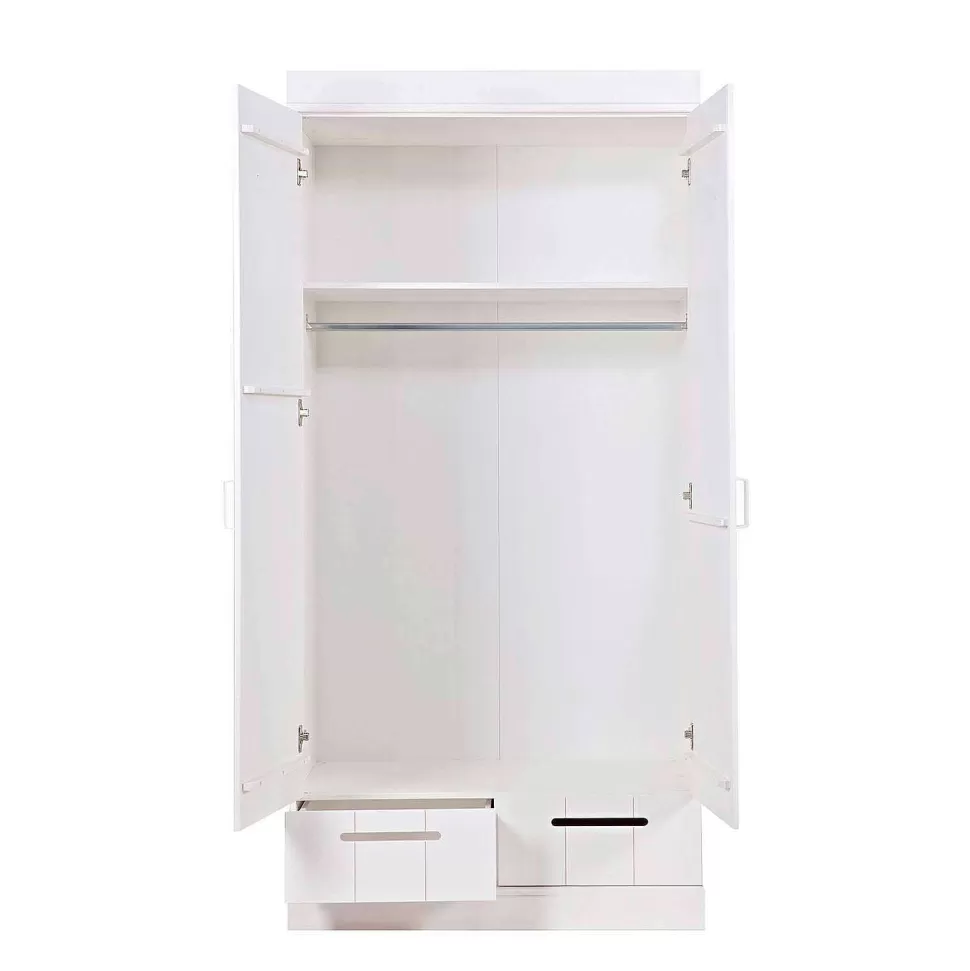 Discount Connect Kast 2-Deurs Met Lade - Grenen - Wit - 195X94X53 Connect Kledingkasten