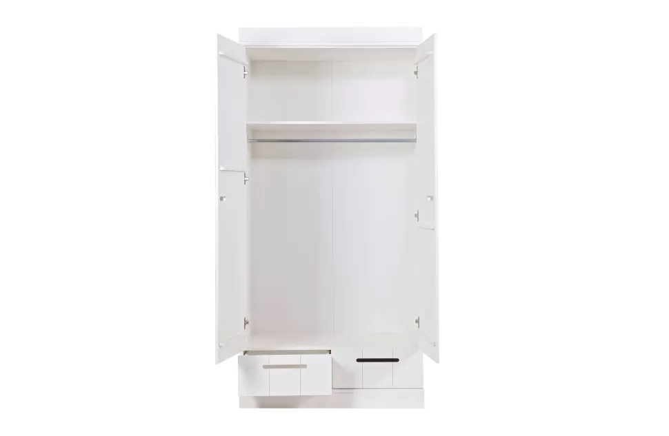 Discount Connect Kast 2-Deurs Met Lade - Grenen - Wit - 195X94X53 Connect Kledingkasten