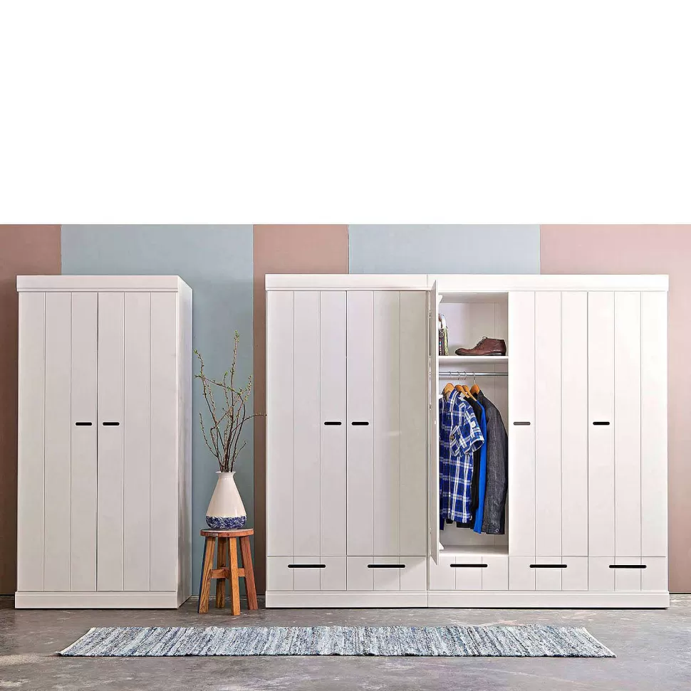 Discount Connect Kast 2-Deurs Met Lade - Grenen - Wit - 195X94X53 Connect Kledingkasten