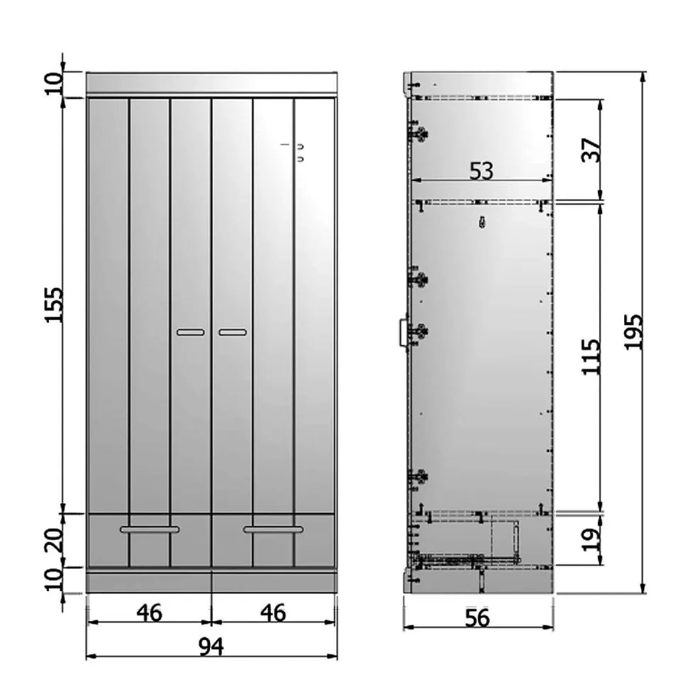 Discount Connect Kast 2-Deurs Met Lade - Grenen - Wit - 195X94X53 Connect Kledingkasten