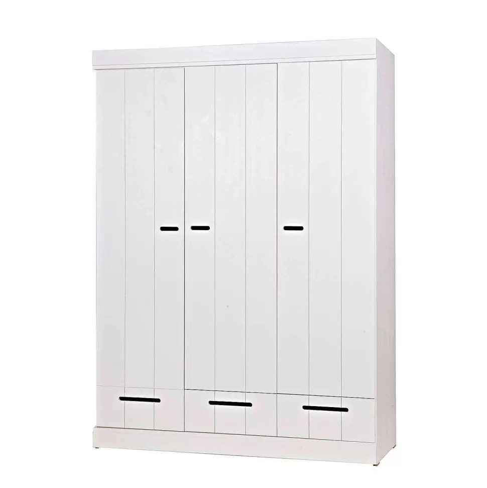 Store Connect Kast 3-Deurs Met Lade - Grenen - Wit - 195X140X53 Kledingkasten