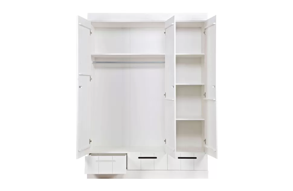 Store Connect Kast 3-Deurs Met Lade - Grenen - Wit - 195X140X53 Kledingkasten