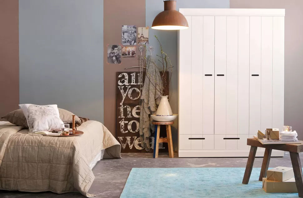 Store Connect Kast 3-Deurs Met Lade - Grenen - Wit - 195X140X53 Kledingkasten