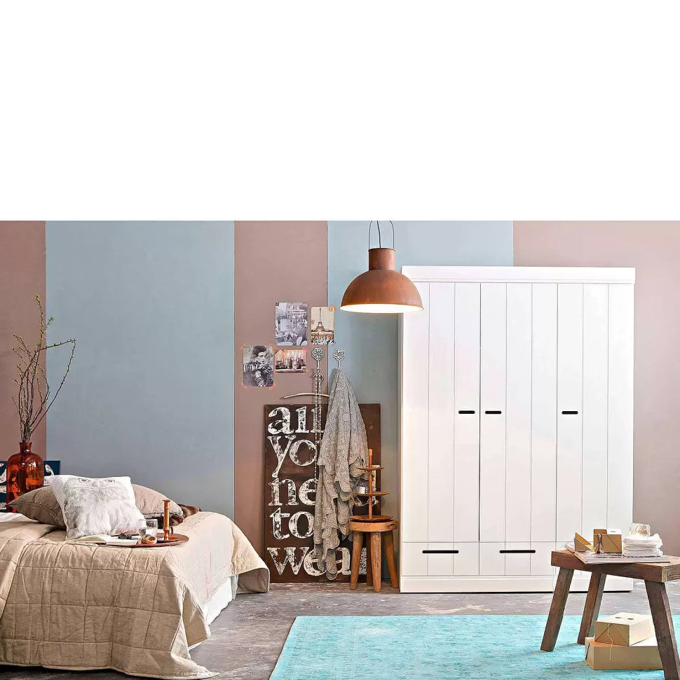 Store Connect Kast 3-Deurs Met Lade - Grenen - Wit - 195X140X53 Kledingkasten