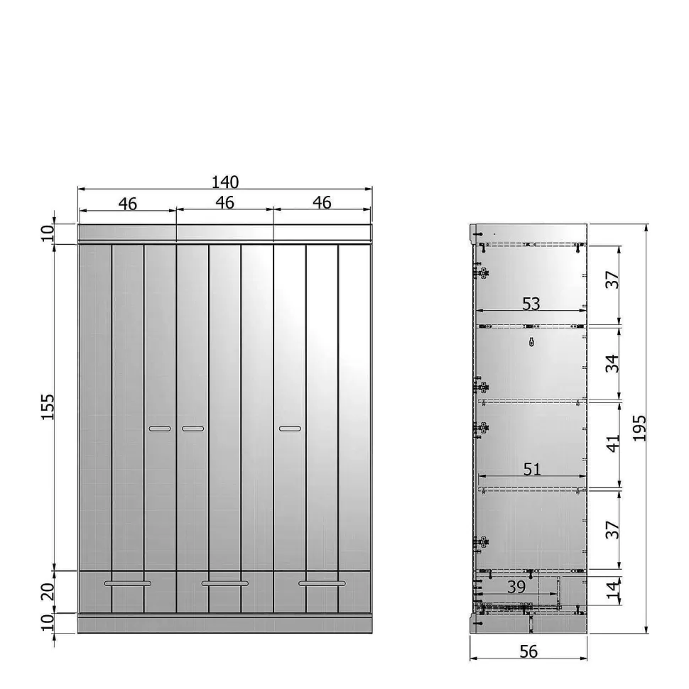 Store Connect Kast 3-Deurs Met Lade - Grenen - Wit - 195X140X53 Kledingkasten