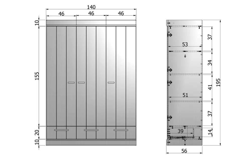 Store Connect Kast 3-Deurs Met Lade - Grenen - Wit - 195X140X53 Kledingkasten